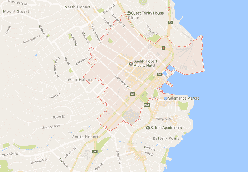 Onde Ficar em Hobart: Mapa