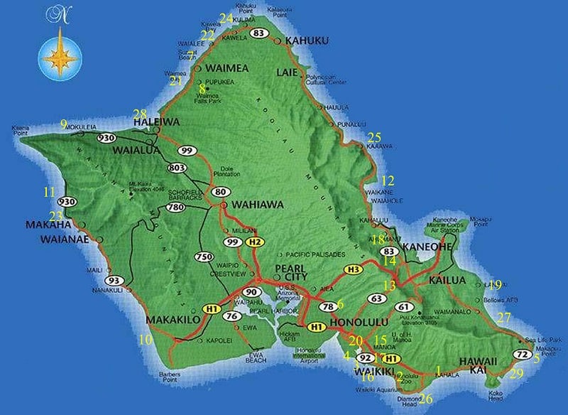Onde Ficar em Oahu: Mapa