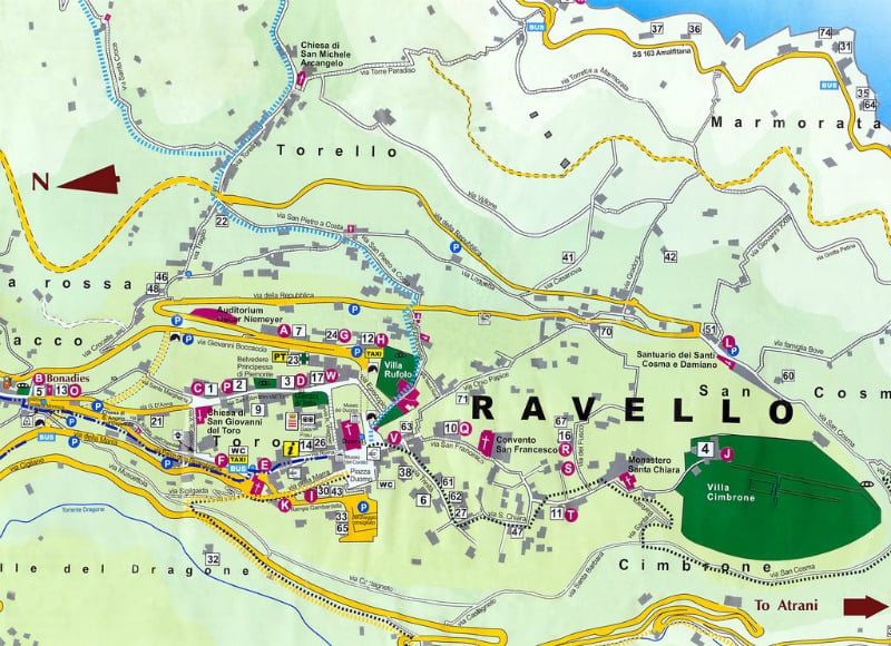 Onde Ficar em Ravello na Itália: Mapa