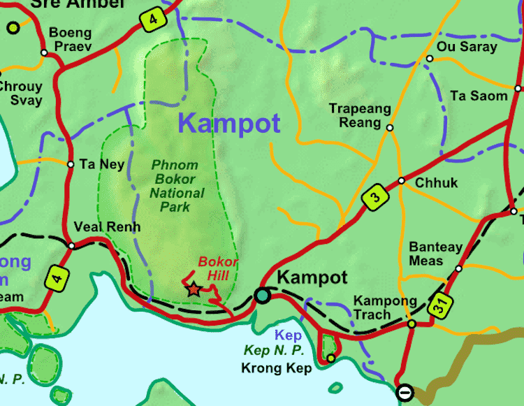 Onde Ficar em Kampot no Camboja: Mapa
