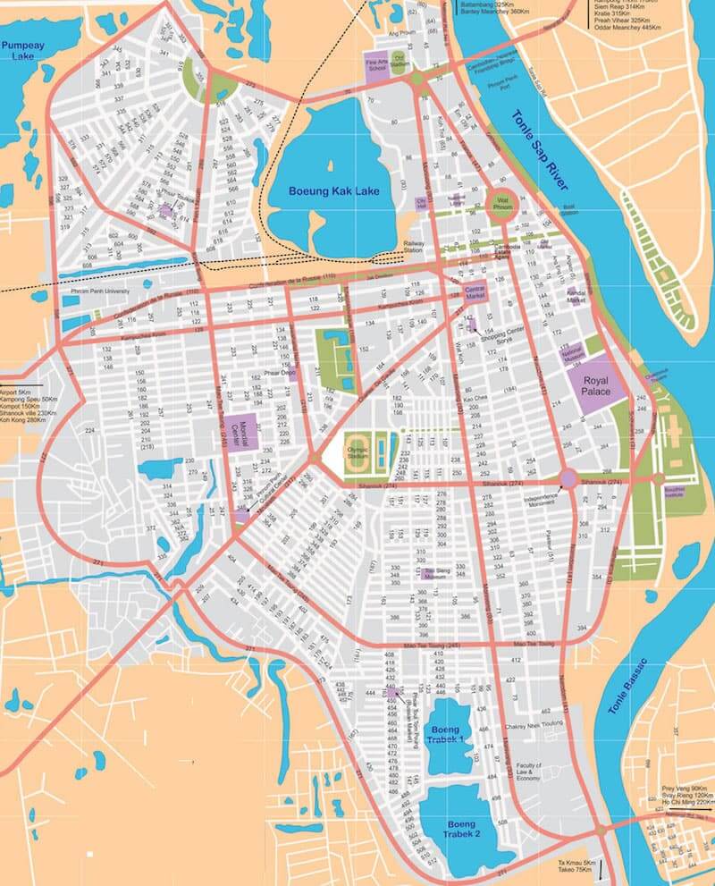 Onde Ficar em Phnom Penh na Camboja: Mapa