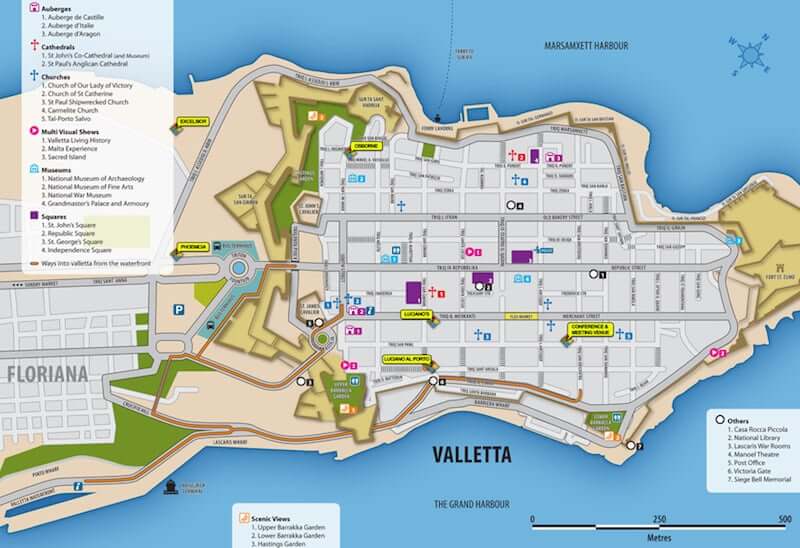 Onde ficar em Valletta em Malta: Mapa