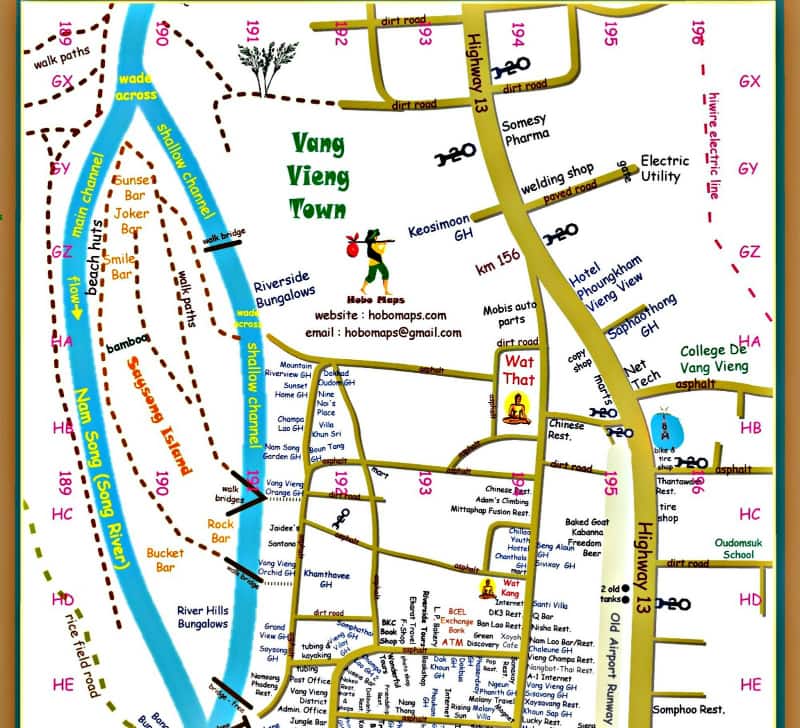 Onde Ficar em Vang Vieng em Laos: Mapa