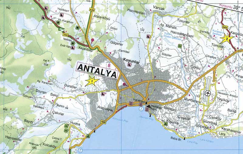 Onde Ficar em Antália na Turquia: Mapa