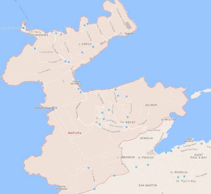 Onde Ficar em Mellieha em Malta: Mapa