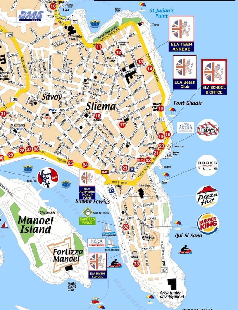 Onde Ficar em Sliema em Malta: Mapa