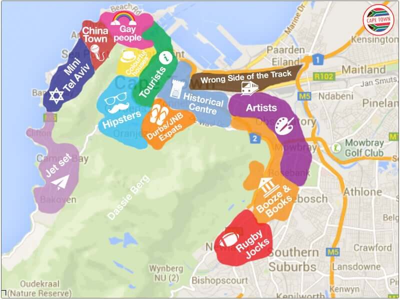 Onde Ficar na Cidade do Cabo na África do Sul: Mapa