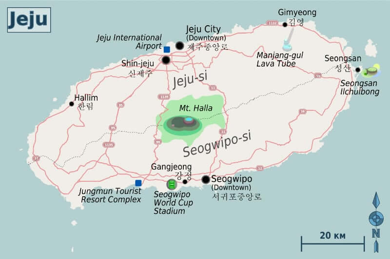 Onde Ficar em Ilha de Jeju na Coréia do Sul: Mapa