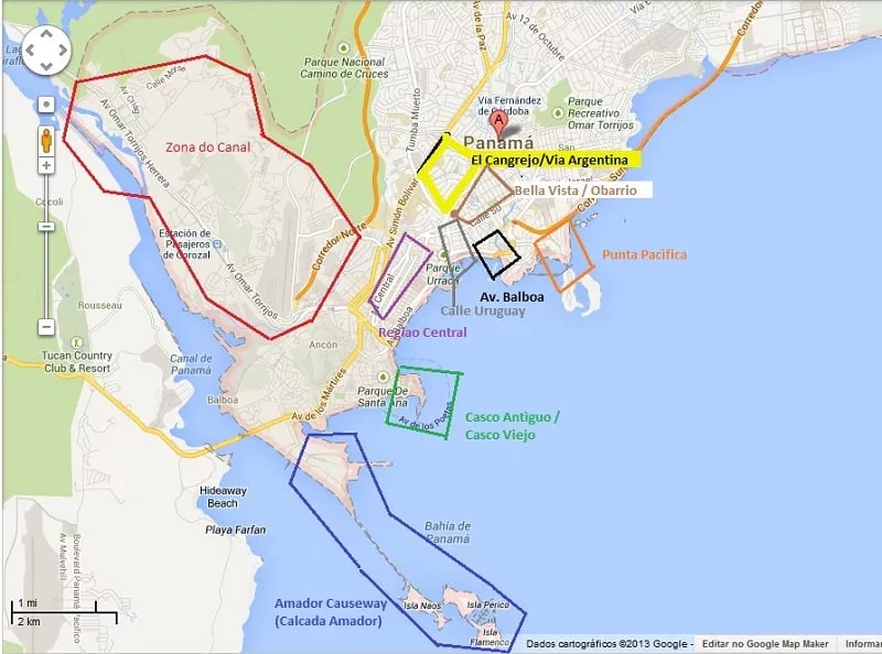 Onde Ficar Cidade do Panamá: Mapa