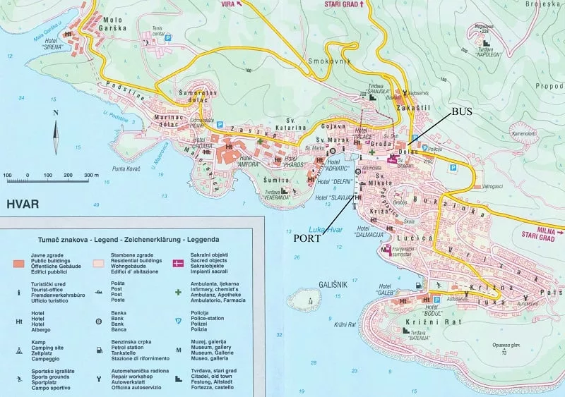 Onde Ficar em Hvar: Mapa