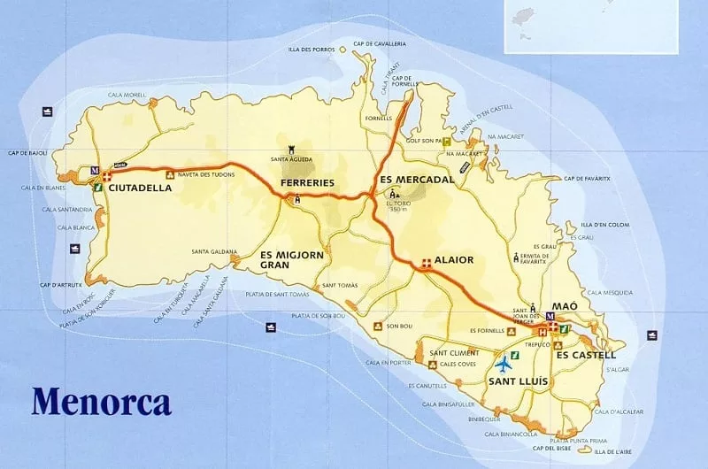 Onde Ficar em Menorca: Mapa