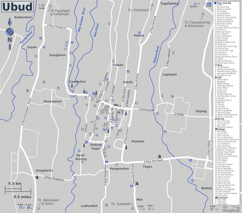 Onde Ficar em Ubud na Indonésia: Mapa